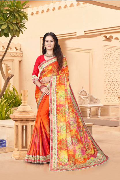 Bright Moss Bandhani Saree