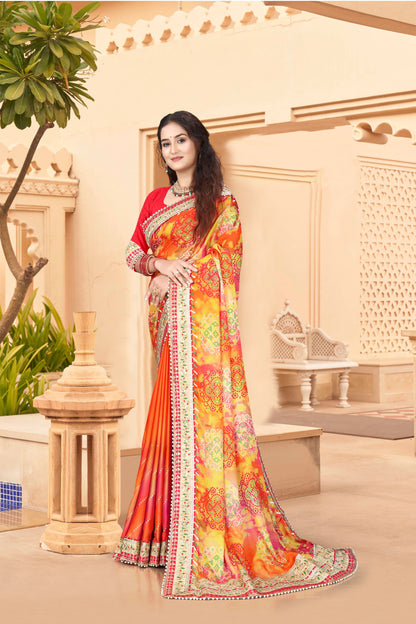 Bright Moss Bandhani Saree