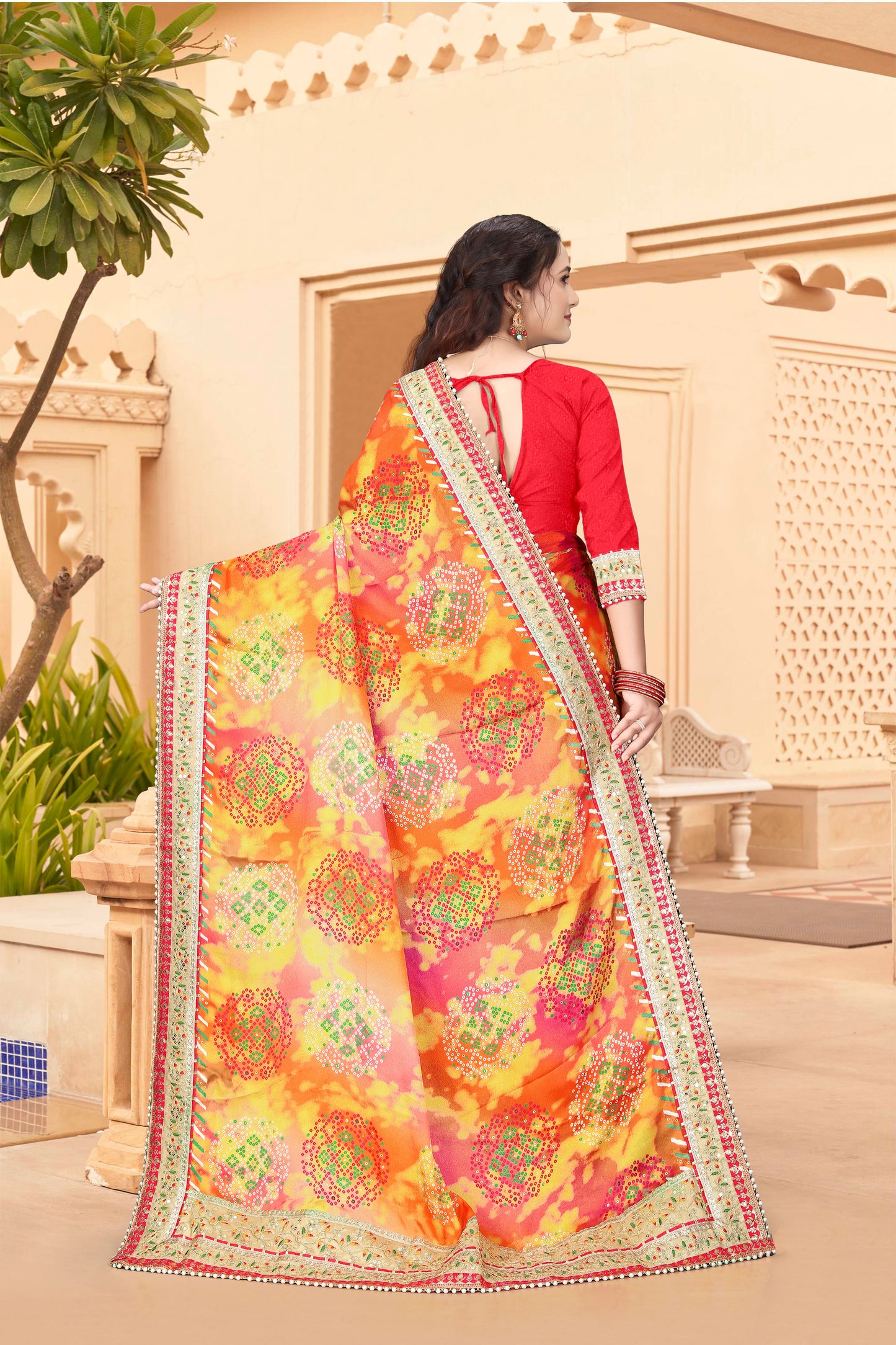 Bright Moss Bandhani Saree