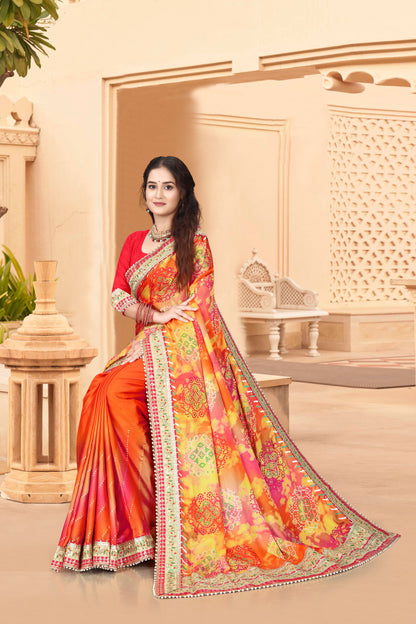 Bright Moss Bandhani Saree