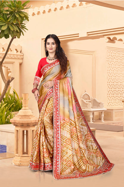 Bright Moss Bandhani Saree