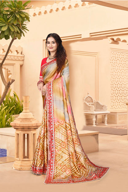 Bright Moss Bandhani Saree