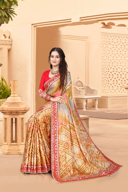 Bright Moss Bandhani Saree