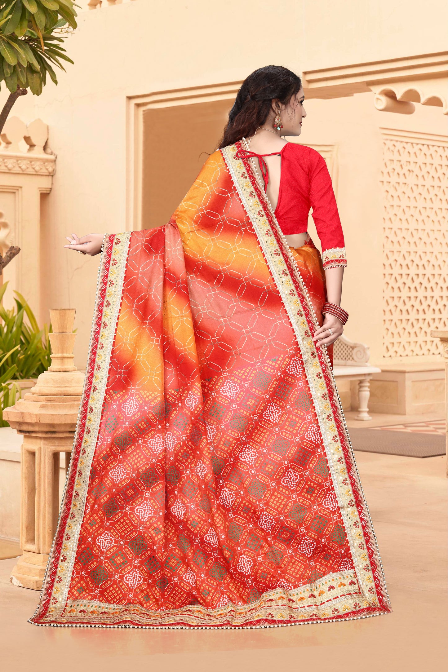 Bright Moss Bandhani Saree