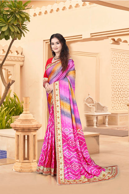 Bright Moss Bandhani Saree
