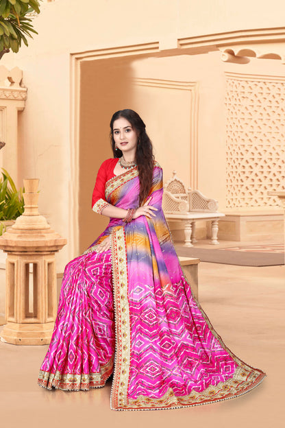 Bright Moss Bandhani Saree