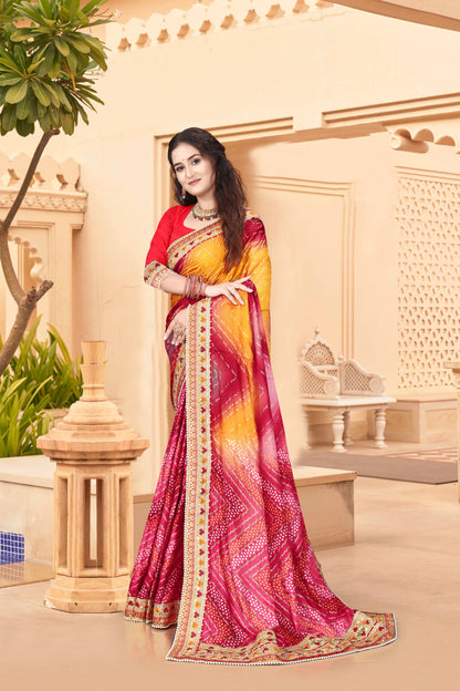 Bright Moss Bandhani Saree