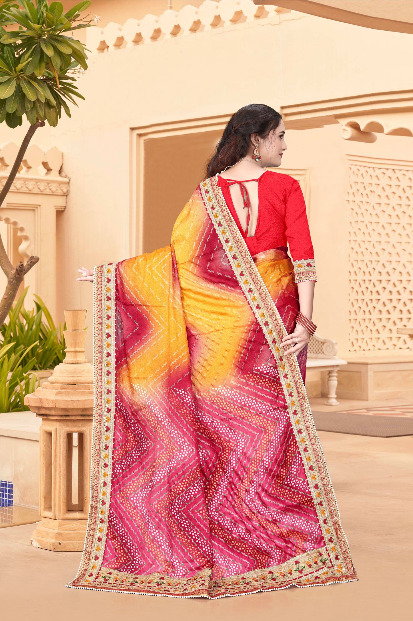 Bright Moss Bandhani Saree