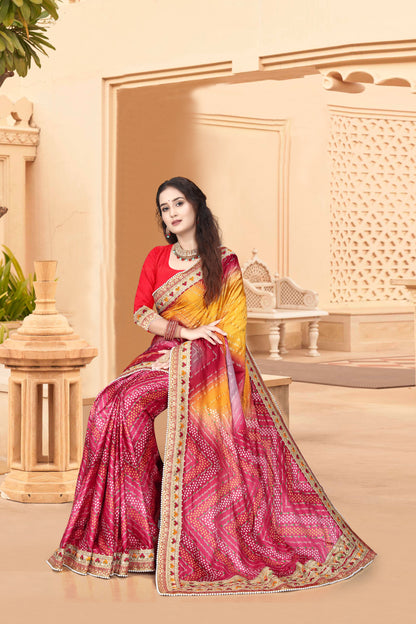 Bright Moss Bandhani Saree
