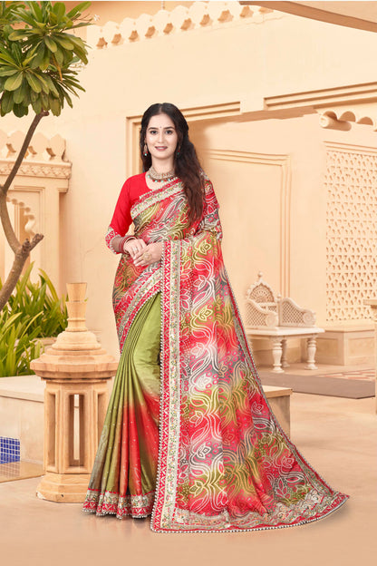 Bright Moss Bandhani Saree
