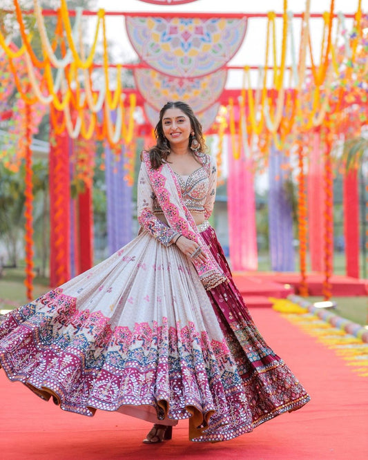 DAZZLING REFLECTIONS BUTTER SILK LAHENGA CHOLI WITH DUPATTA