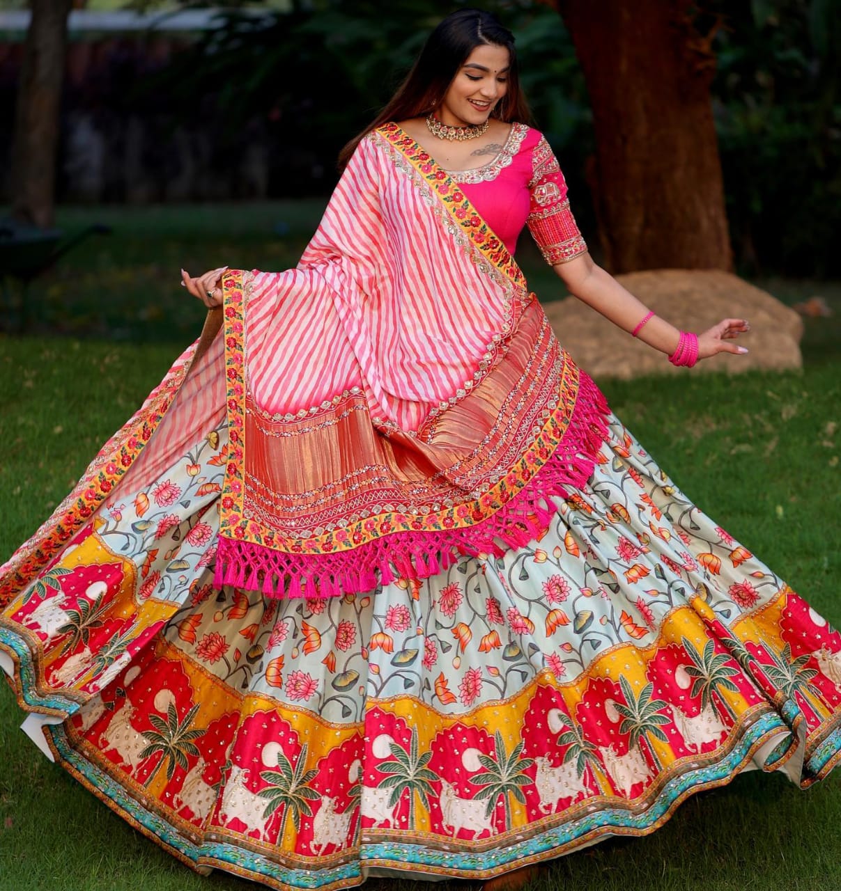NAVARATRI SPECIAL BUTTER SILK TOP, BOTTOM  & DUPATTA