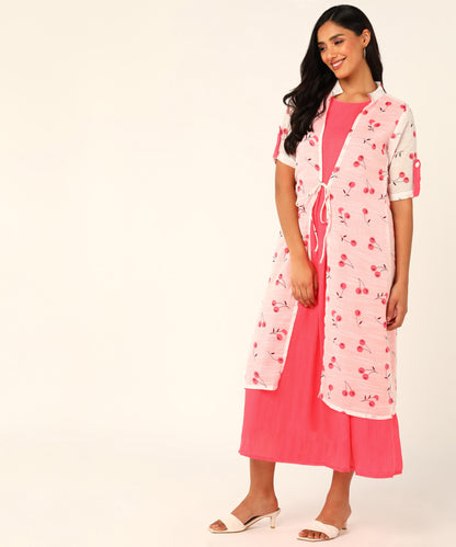 Kurta with Overlay or a Long Jacket Or Shrug with Umbrella Cut Inner Midi Dress