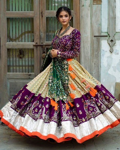 MULTI COLOUR MIRROR WORK GARBA SPECIAL LAHENGA CHOLI WITH DUPATTA