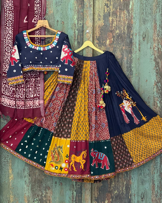 FESTIVE WEAR MULTI COLOUR MUSLIN COTTON LAHENGA CHOLI WITH DUPATTA