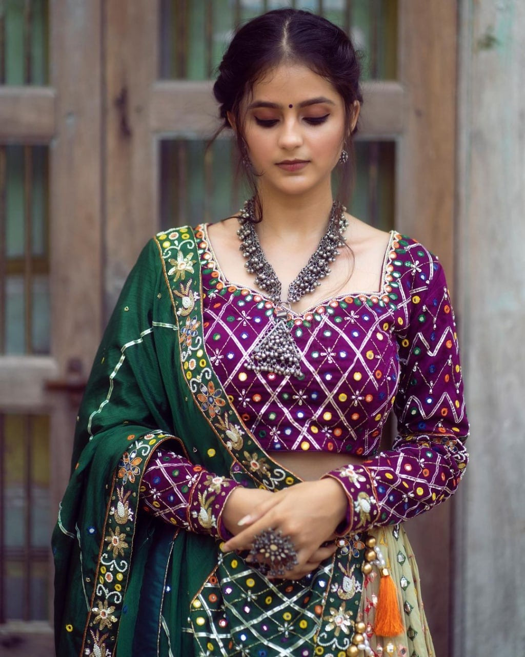 MULTI COLOUR MIRROR WORK GARBA SPECIAL LAHENGA CHOLI WITH DUPATTA