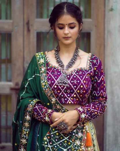 MULTI COLOUR MIRROR WORK GARBA SPECIAL LAHENGA CHOLI WITH DUPATTA