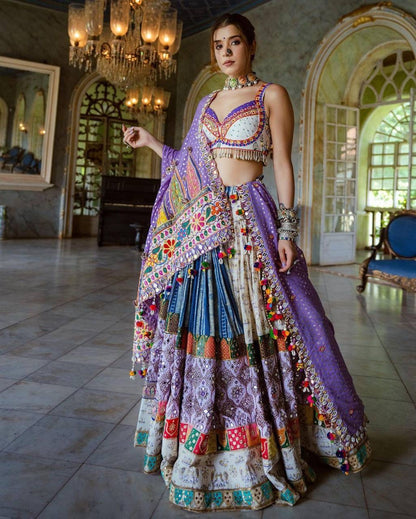 MULTI-COLOUR SOFT BUTTER SILK DIGITAL PRINTED LAHENGA CHOLI WITH DUPATTA