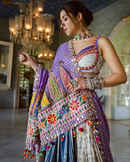MULTI-COLOUR SOFT BUTTER SILK DIGITAL PRINTED LAHENGA CHOLI WITH DUPATTA