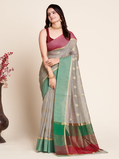 ANJANEYA SAREE AQUA BLUE COTTON WOVEN SAREE WITH UNSTITCHED BLOUSE