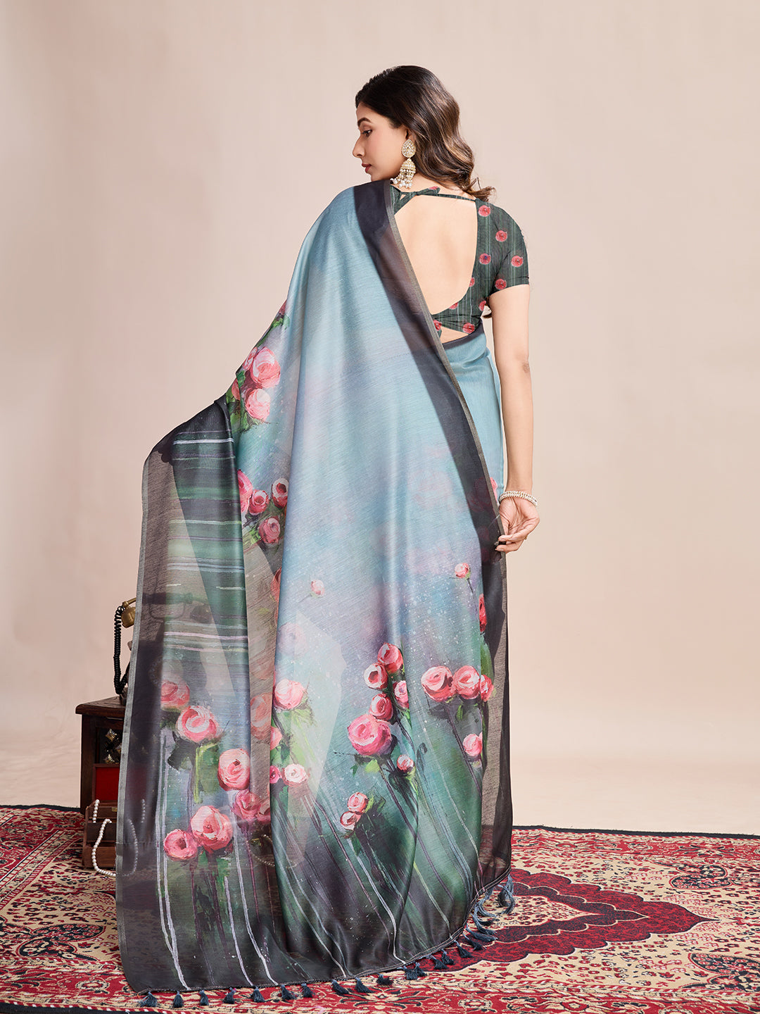 SATRANI MULTI LINEN PRINTED SAREE WITH UNSTITCHED BLOUSE