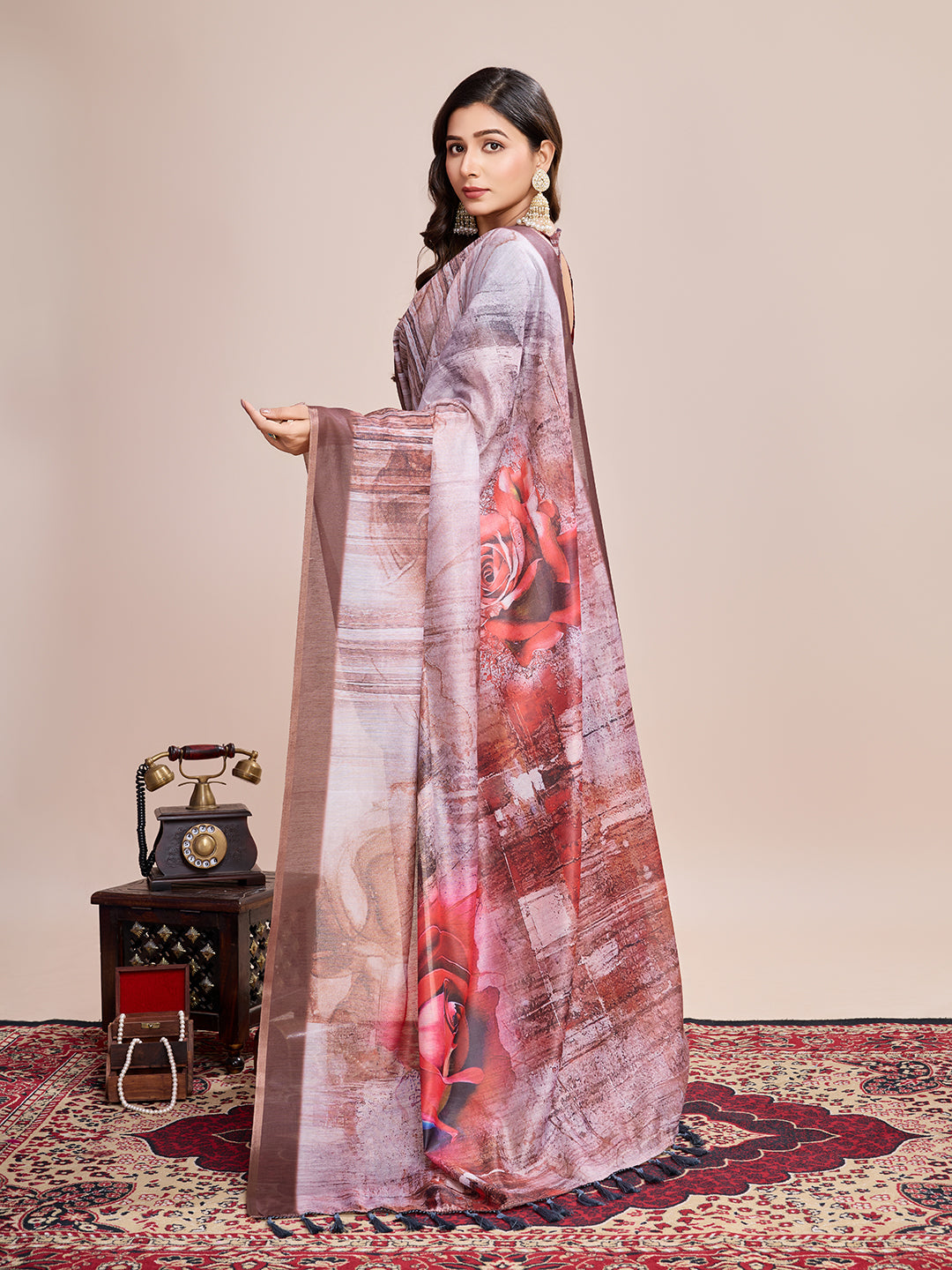 SATRANI MULTI LINEN PRINTED SAREE WITH UNSTITCHED BLOUSE