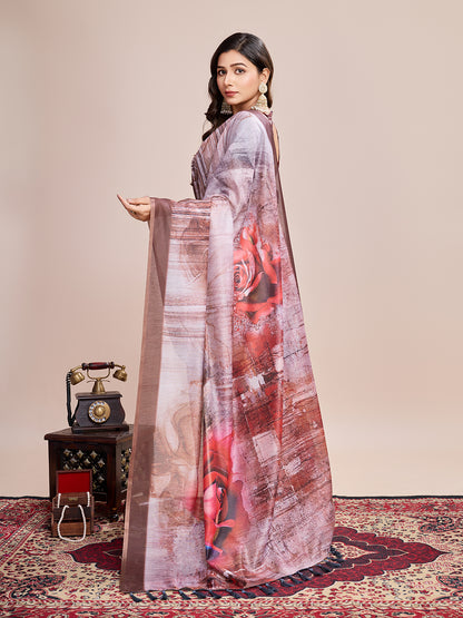 SATRANI MULTI LINEN PRINTED SAREE WITH UNSTITCHED BLOUSE