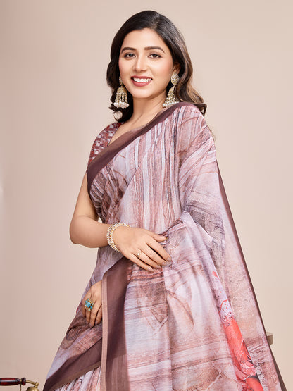 SATRANI MULTI LINEN PRINTED SAREE WITH UNSTITCHED BLOUSE