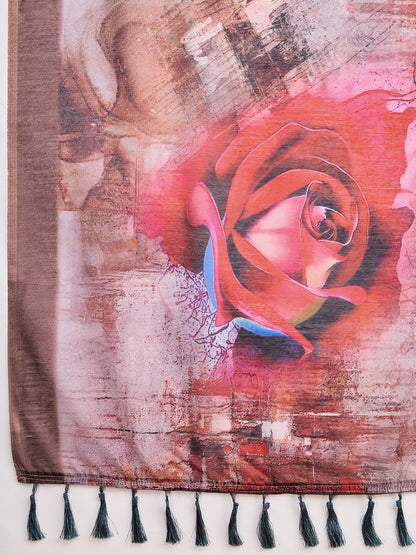 SATRANI MULTI LINEN PRINTED SAREE WITH UNSTITCHED BLOUSE