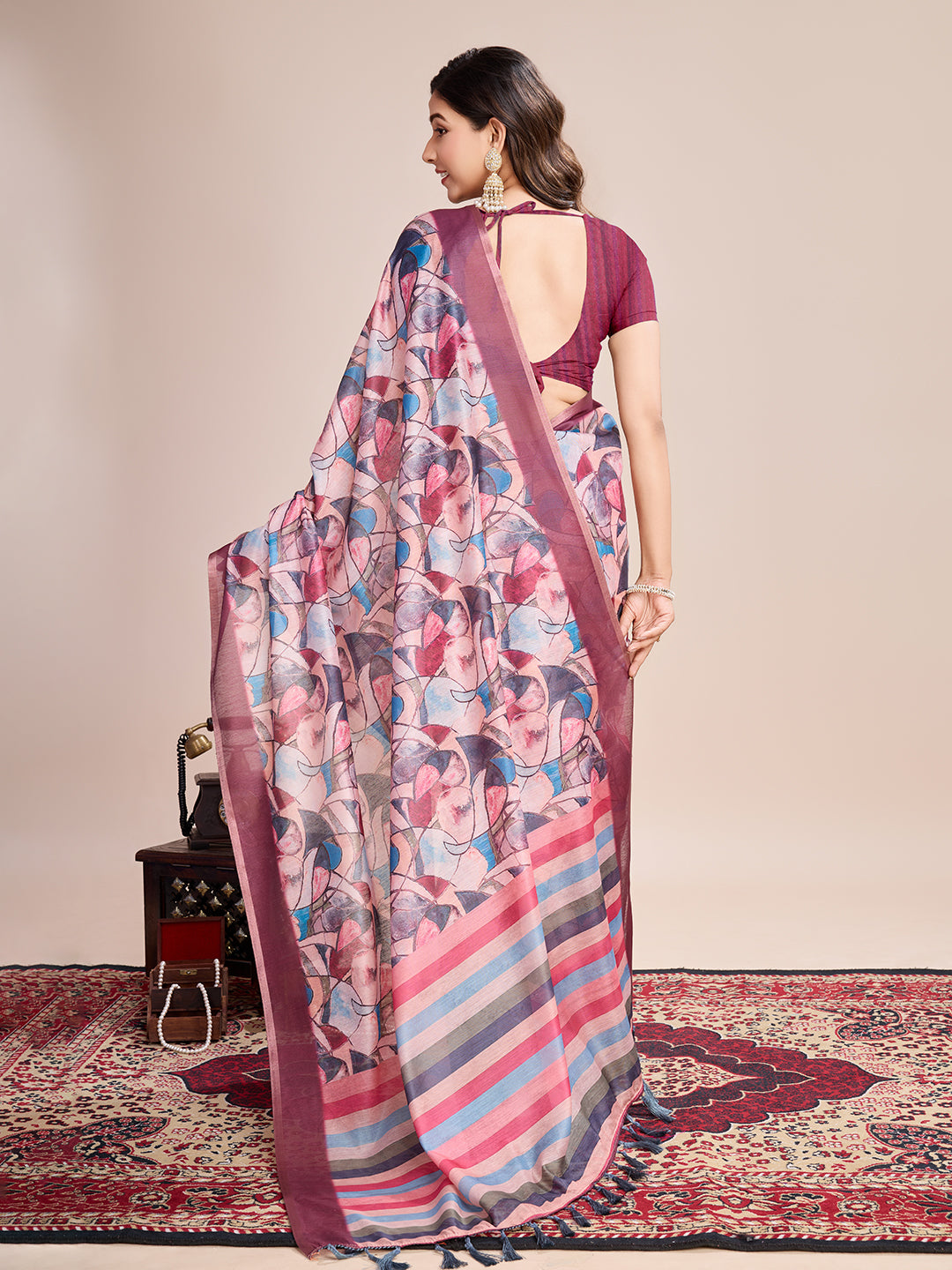 SATRANI MULTI LINEN PRINTED SAREE WITH UNSTITCHED BLOUSE