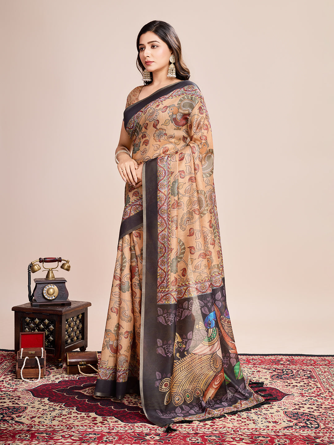 SATRANI MULTI LINEN PRINTED SAREE WITH UNSTITCHED BLOUSE