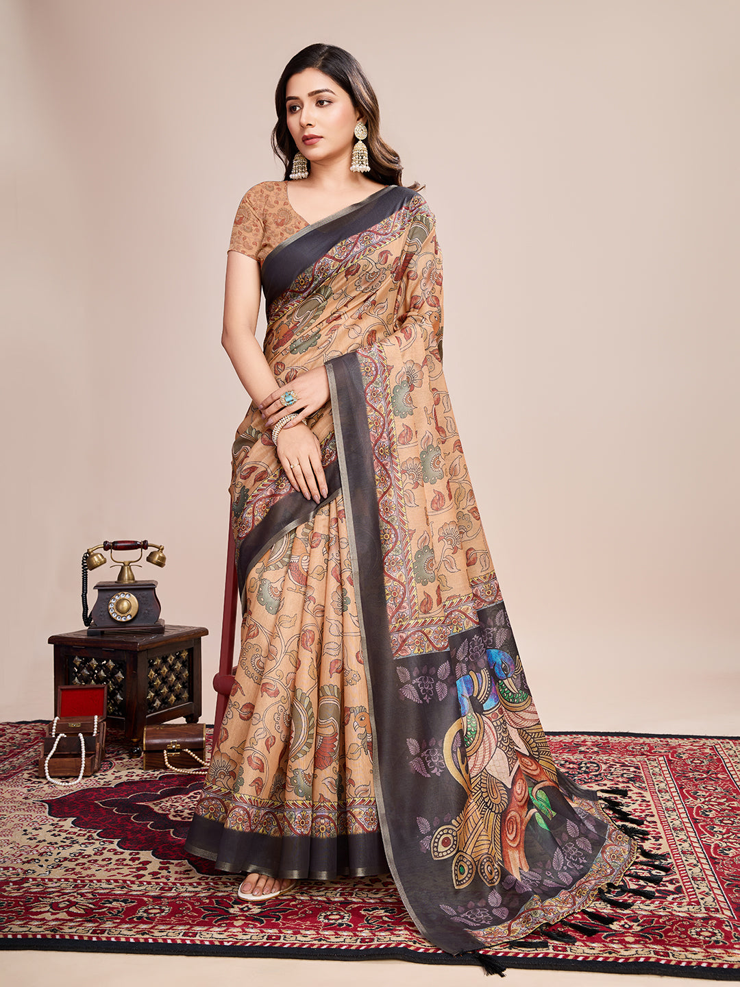 SATRANI MULTI LINEN PRINTED SAREE WITH UNSTITCHED BLOUSE