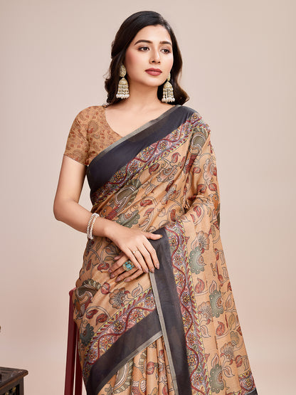 SATRANI MULTI LINEN PRINTED SAREE WITH UNSTITCHED BLOUSE