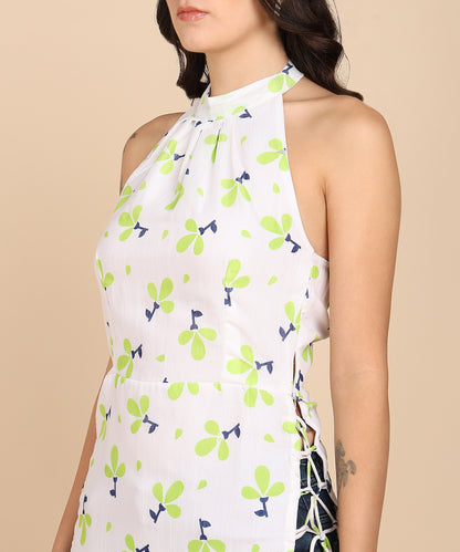 FLORAL PRINT HALTER TUNIC TOP