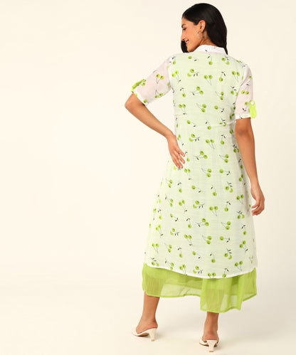 Kurta with Overlay or a Long Jacket Or Shrug with Umbrella Cut Inner Midi Dress