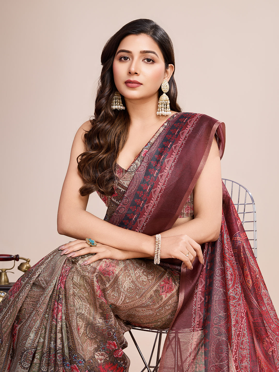 SATRANI MULTI LINEN PRINTED SAREE WITH UNSTITCHED BLOUSE