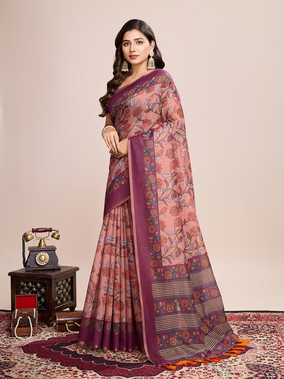 SATRANI MULTI LINEN PRINTED SAREE WITH UNSTITCHED BLOUSE