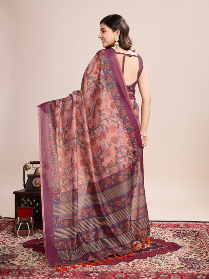 SATRANI MULTI LINEN PRINTED SAREE WITH UNSTITCHED BLOUSE