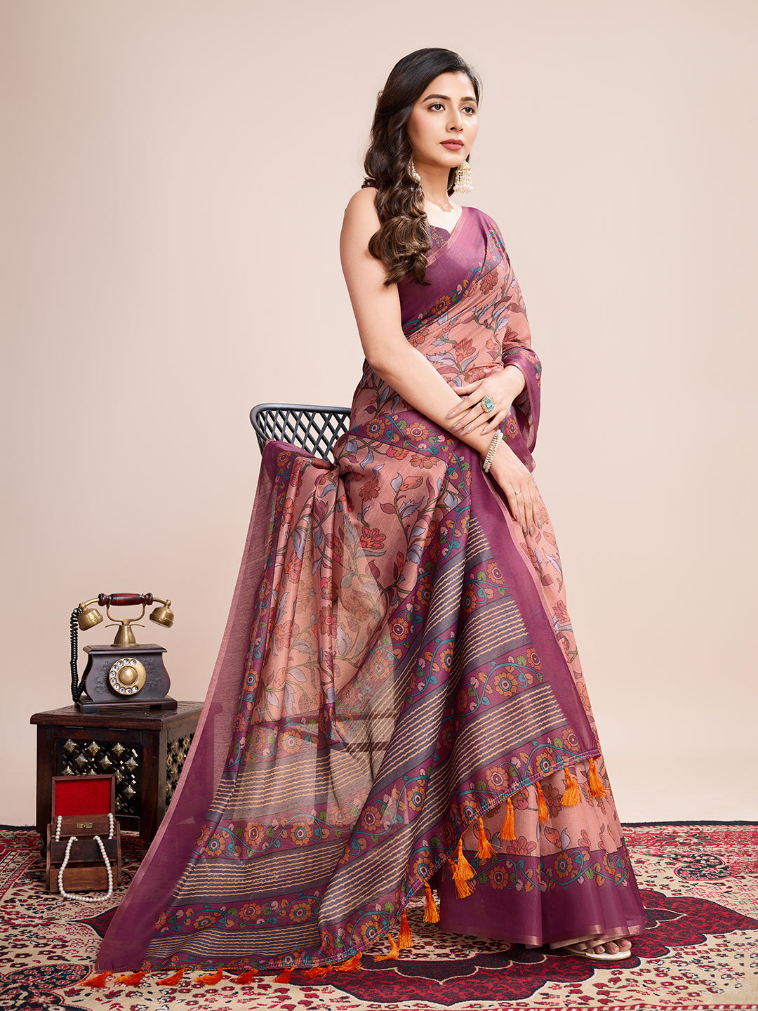SATRANI MULTI LINEN PRINTED SAREE WITH UNSTITCHED BLOUSE