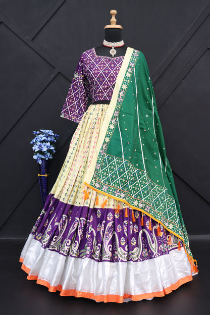 MULTI COLOUR MIRROR WORK GARBA SPECIAL LAHENGA CHOLI WITH DUPATTA