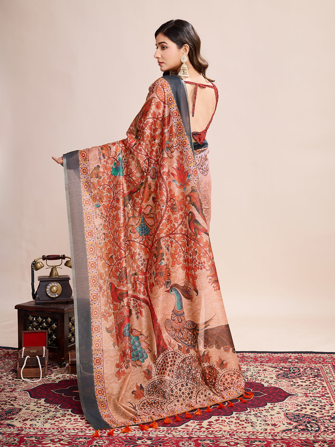 SATRANI MULTI LINEN PRINTED SAREE WITH UNSTITCHED BLOUSE