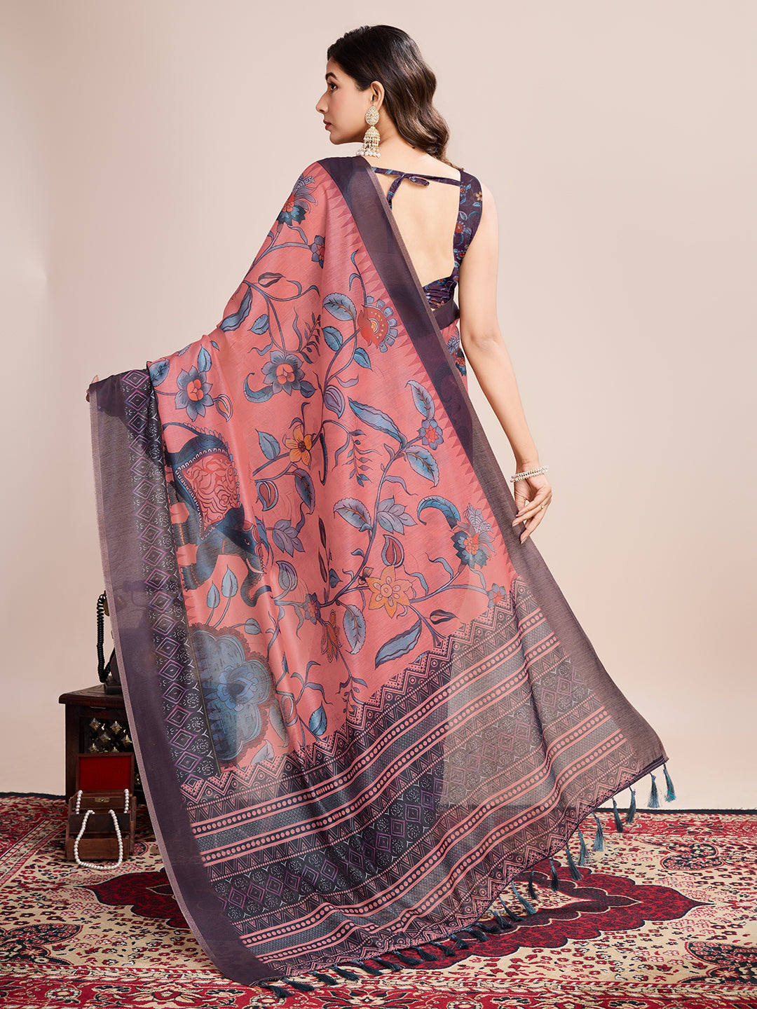 SATRANI MULTI LINEN PRINTED SAREE WITH UNSTITCHED BLOUSE