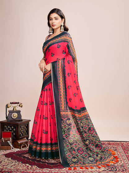 SATRANI MULTI LINEN PRINTED SAREE WITH UNSTITCHED BLOUSE