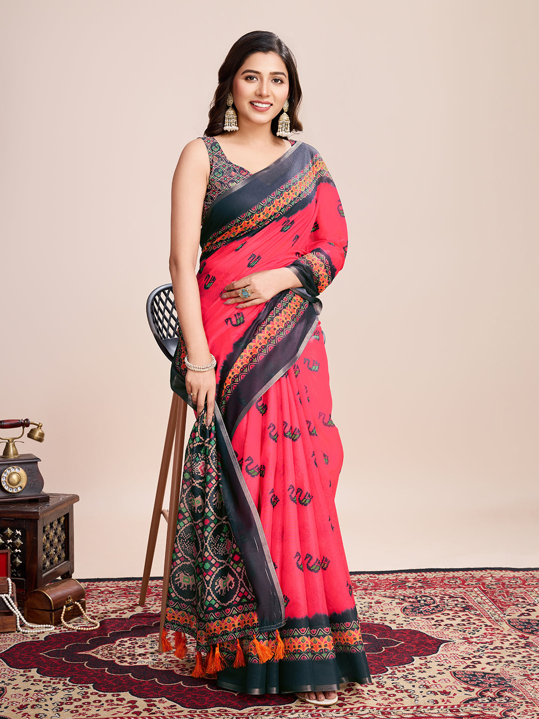 SATRANI MULTI LINEN PRINTED SAREE WITH UNSTITCHED BLOUSE