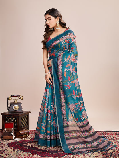 SATRANI MULTI LINEN PRINTED SAREE WITH UNSTITCHED BLOUSE