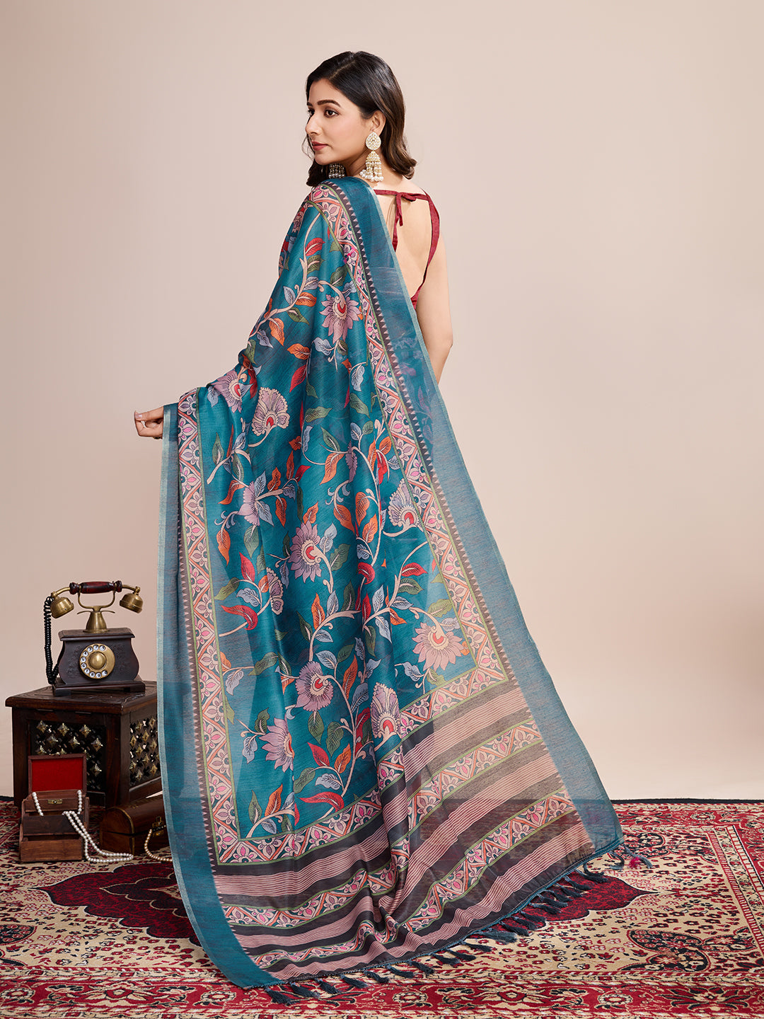 SATRANI MULTI LINEN PRINTED SAREE WITH UNSTITCHED BLOUSE