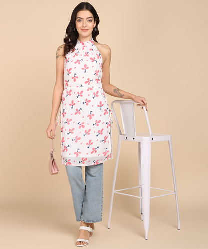 FLORAL PRINT HALTER TUNIC TOP