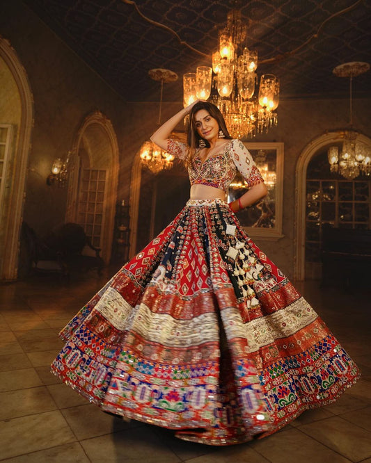 BINALI WOMEN'S REAL MIRROR WORK LAHENGA CHOLI WITH DUPATTA