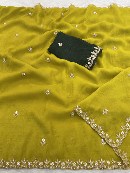 Heavy Crunchy Silk Embroidery Saree