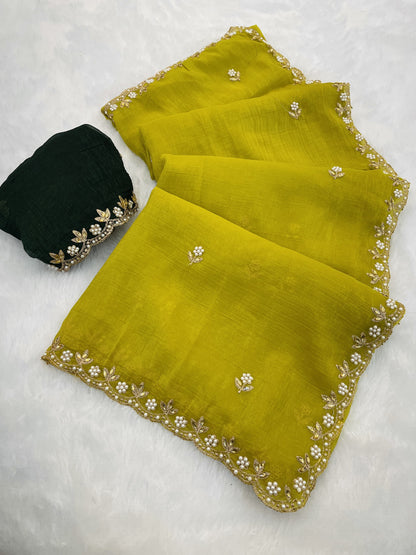 Heavy Crunchy Silk Embroidery Saree